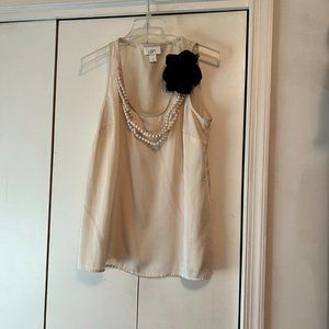 Loft Tank, Off White - Attached Fabric Necklace and Flower, Tie Neck - Medium